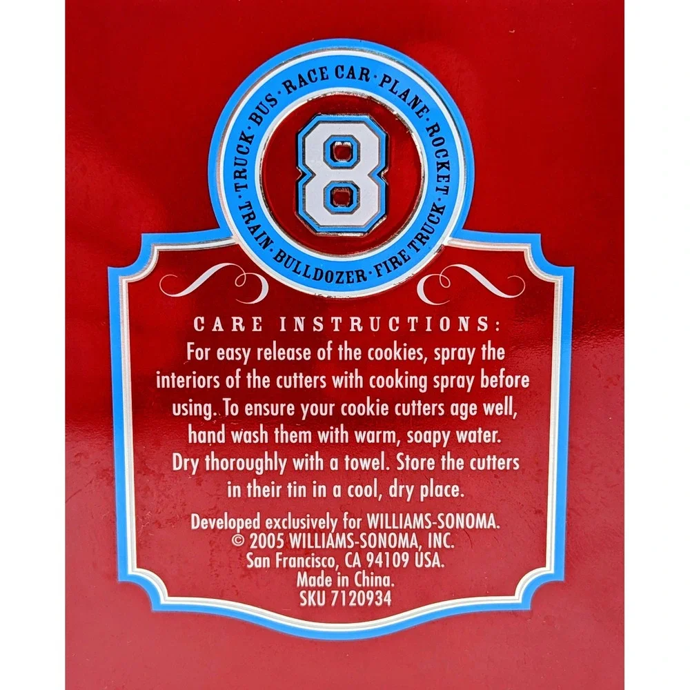 Williams-Sonoma Wheels Wings & Other Great Things 8pc Cookie Cutter Set Tin